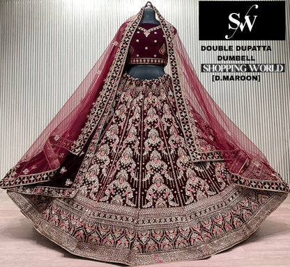 Light Maroon Double Dupatta Bridal Lehenga