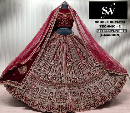 Green Double Dupatta Bridal Lehenga - Shopping World