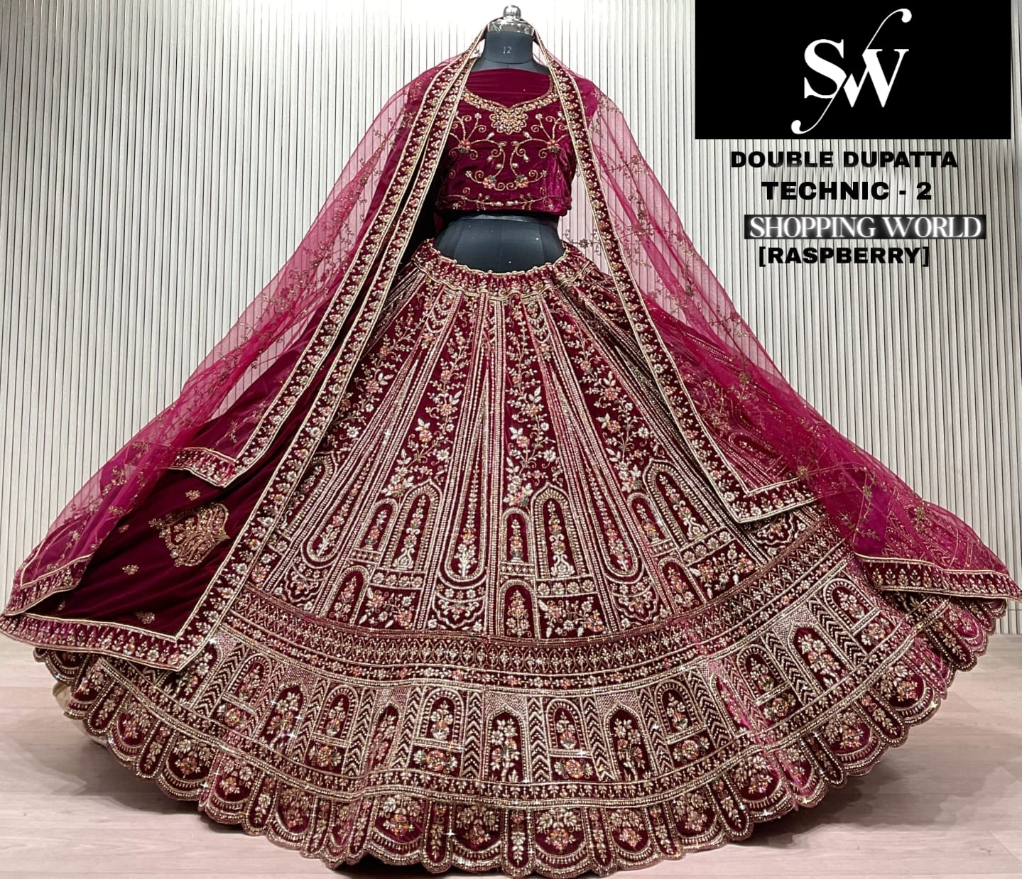 Green Double Dupatta Bridal Lehenga - Shopping World