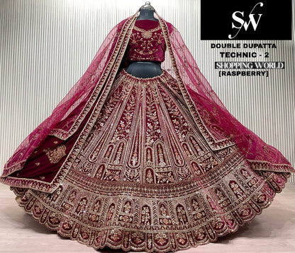 Green Double Dupatta Bridal Lehenga - Shopping World