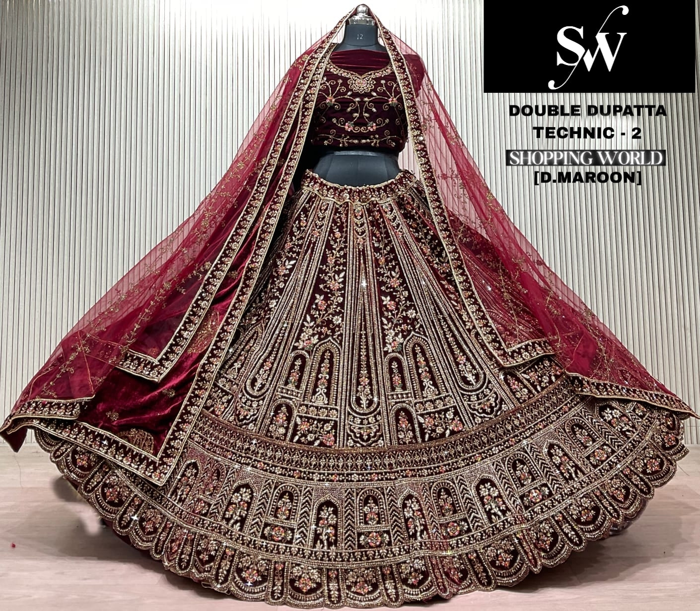 Green Double Dupatta Bridal Lehenga - Shopping World