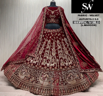 Light Maroon Velvet Bridal Lehenga