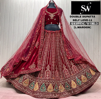 Light Maroon Double Dupatta Bridal Lehenga