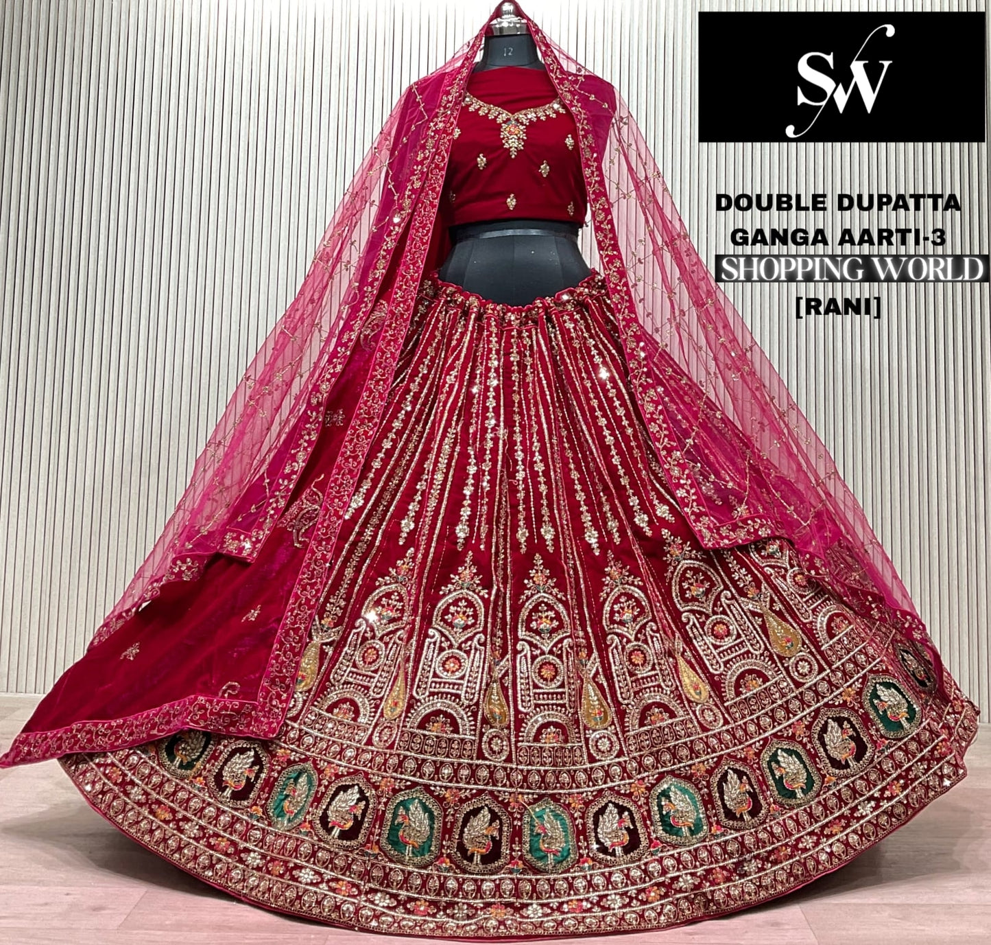 Rani pink Double Dupatta Bridal Lehenga