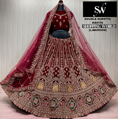 Light Maroon Double Dupatta Bridal Lehenga