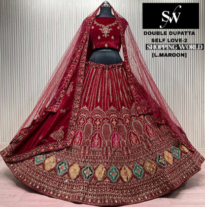 Light Maroon Double Dupatta Bridal Lehenga