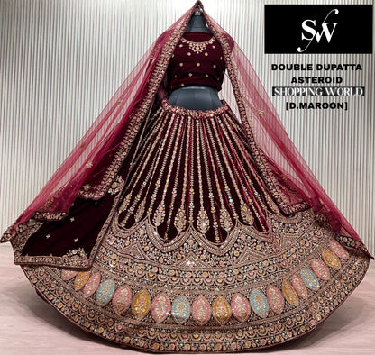 Light Maroon Double Dupatta Bridal Lehenga