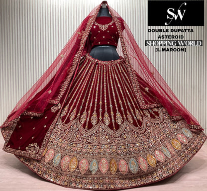 Light Maroon Double Dupatta Bridal Lehenga