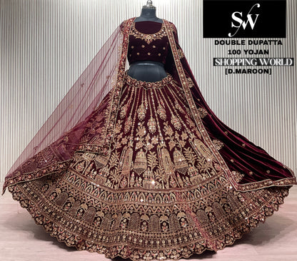 Dark Maroon Double Dupatta Bridal Lehenga