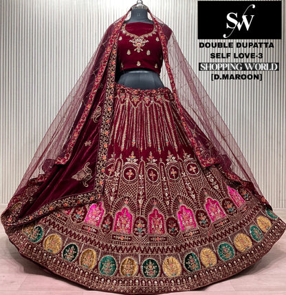 Light Maroon Double Dupatta Bridal Lehenga