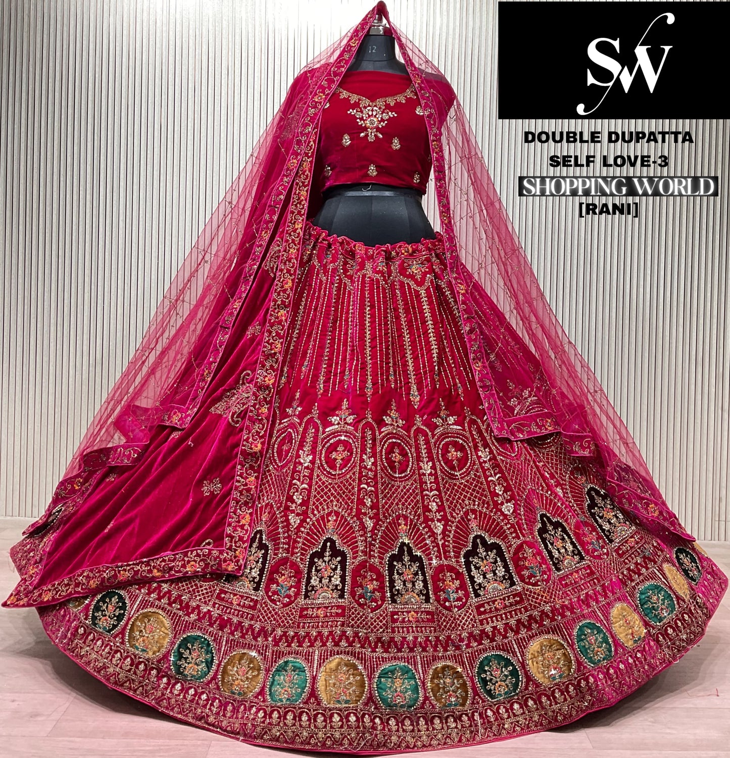 Light Maroon Double Dupatta Bridal Lehenga