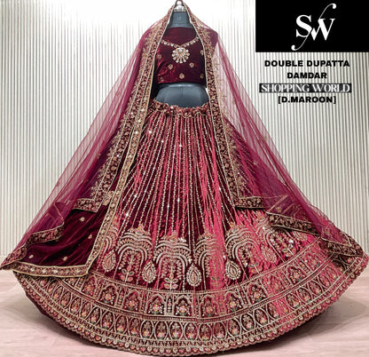 Dark Maroon Double Dupatta Bridal Lehenga