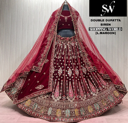 Light Maroon Double Dupatta Bridal Lehenga