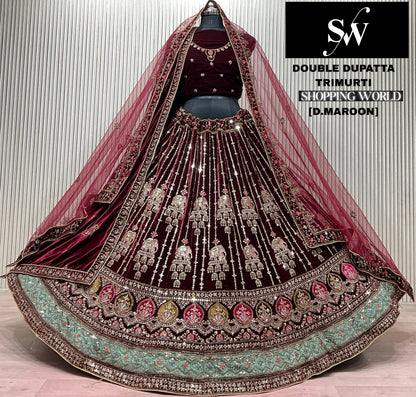Light Maroon Double Dupatta Bridal Lehenga
