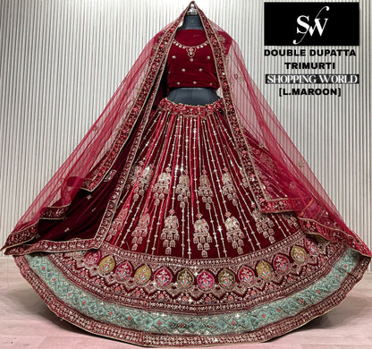 Light Maroon Double Dupatta Bridal Lehenga