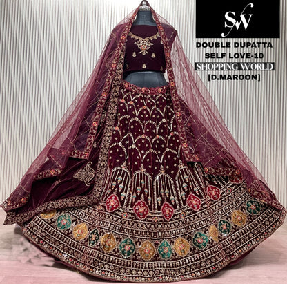 Light Maroon Double Dupatta Bridal Lehenga
