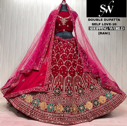 Light Maroon Double Dupatta Bridal Lehenga