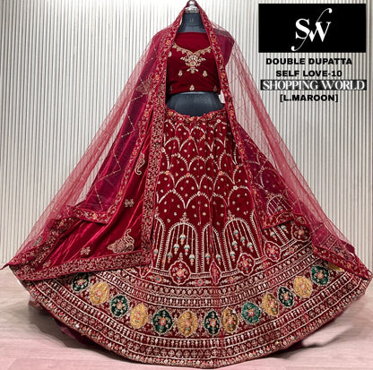 Light Maroon Double Dupatta Bridal Lehenga