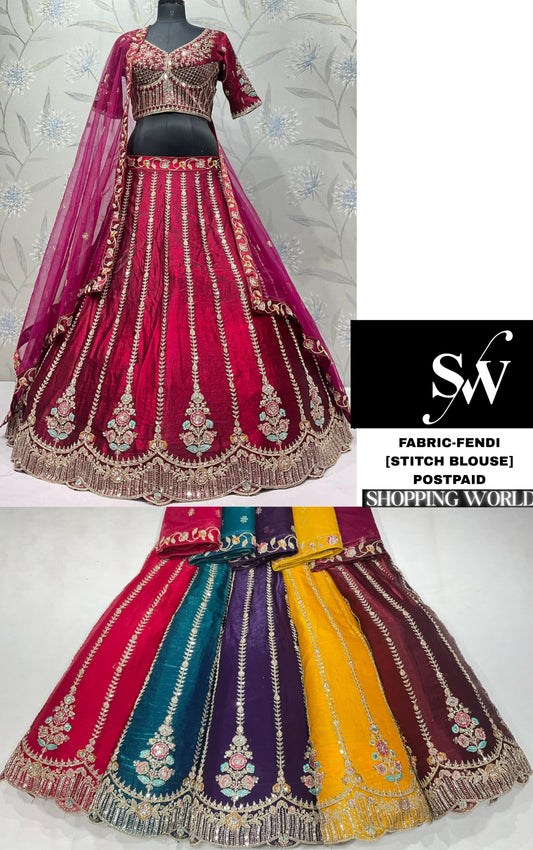 Maroon Hot pink Yellow Purple Fendi Lehenga
