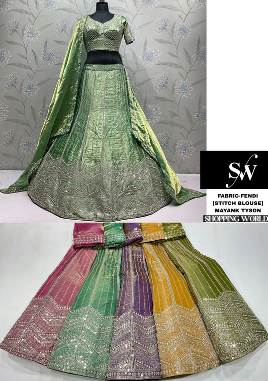 Pink Green yellow Lavender Fendi Lehenga