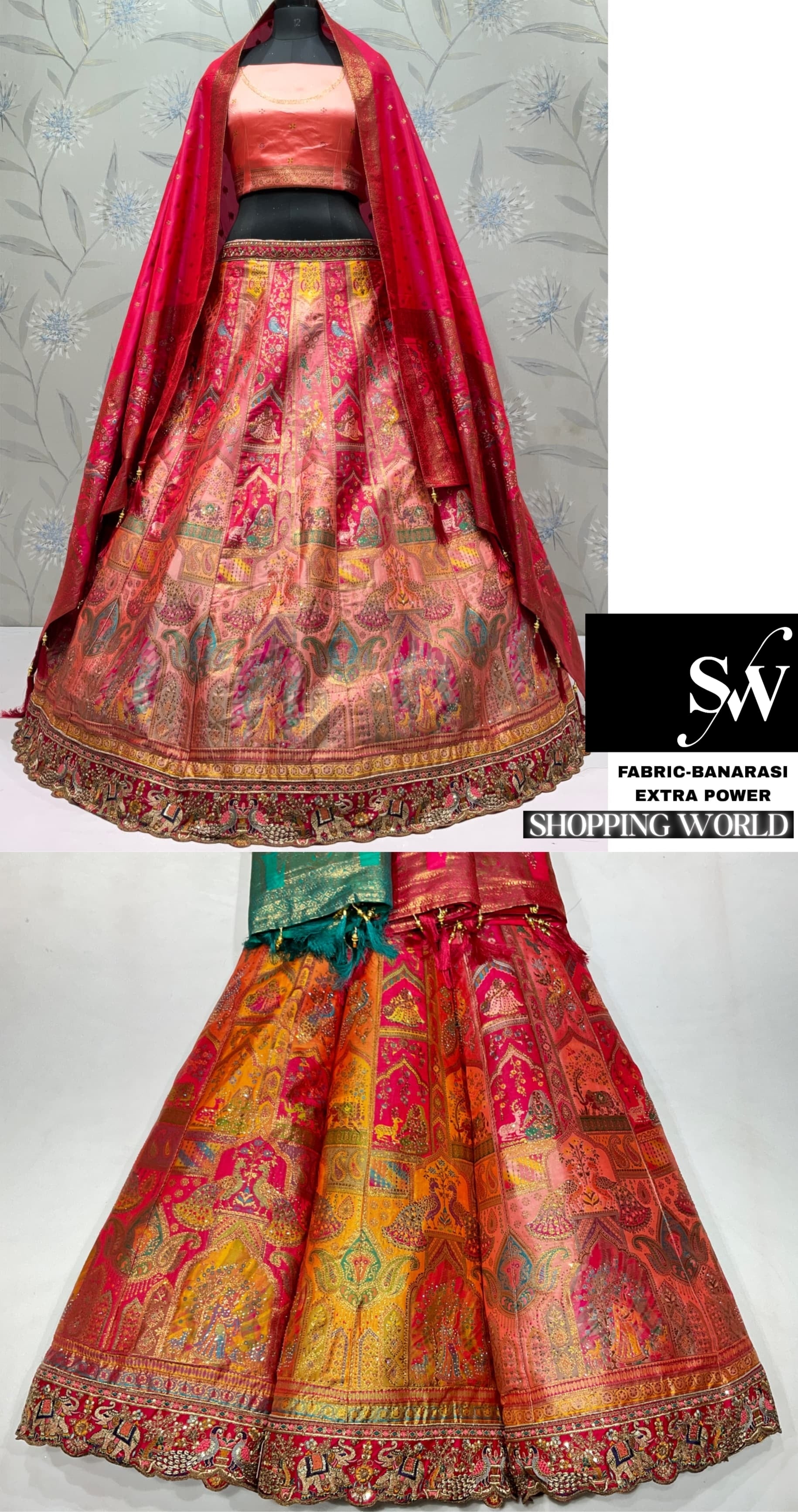 Red Rust Orange Banarasi Lehenga - Shopping World