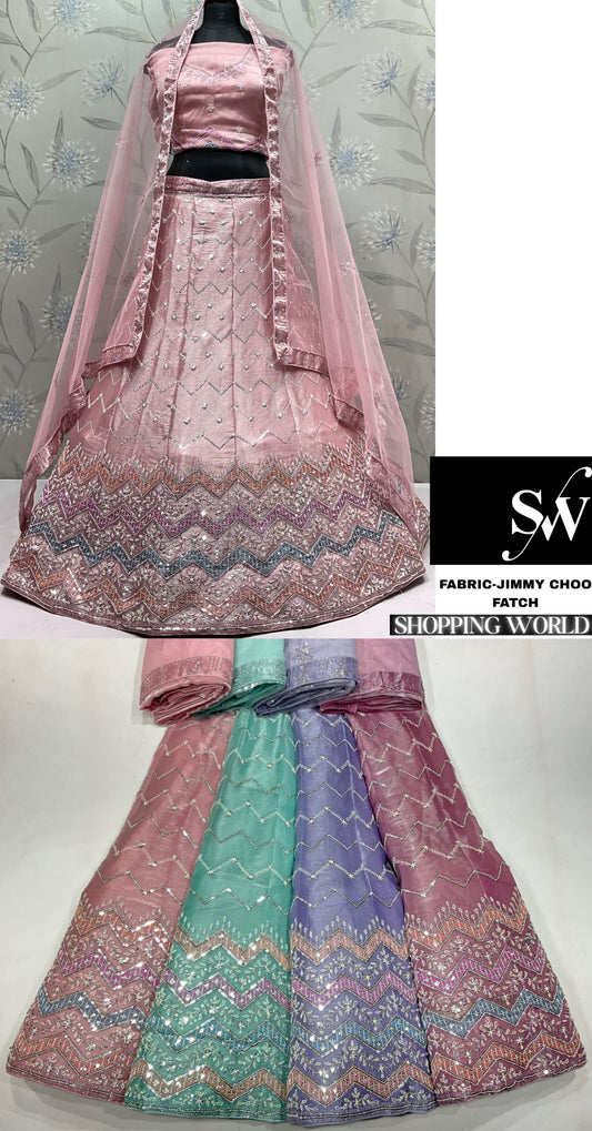 Pink pista Green Lavender Jimmy choo Lehenga - Shopping World