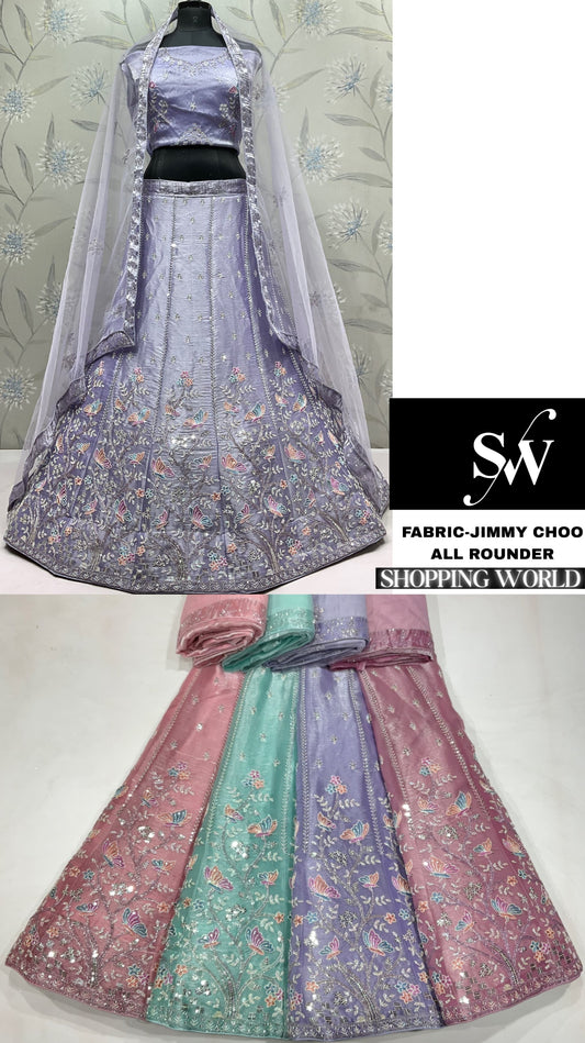 Lavender Pista Green pink purple Jimmy choo Lehenga - Shopping World
