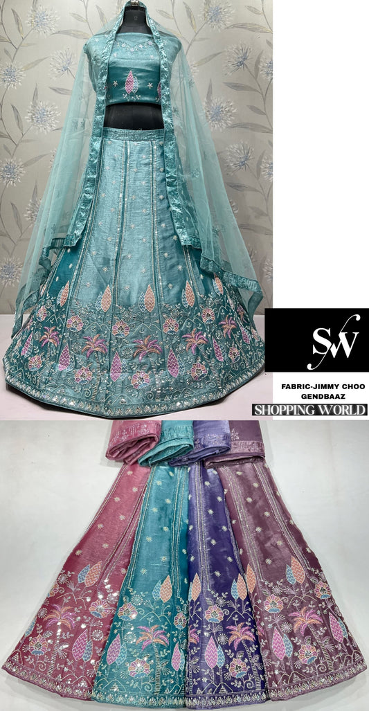 Pista Green pink purple Brown Jimmy choo Lehenga - Shopping World