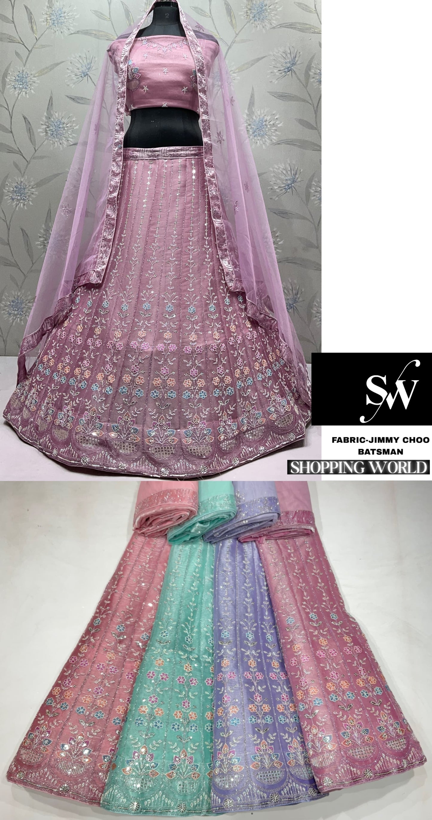 Pink Green Lavender Jimmy choo Lehenga - Shopping World