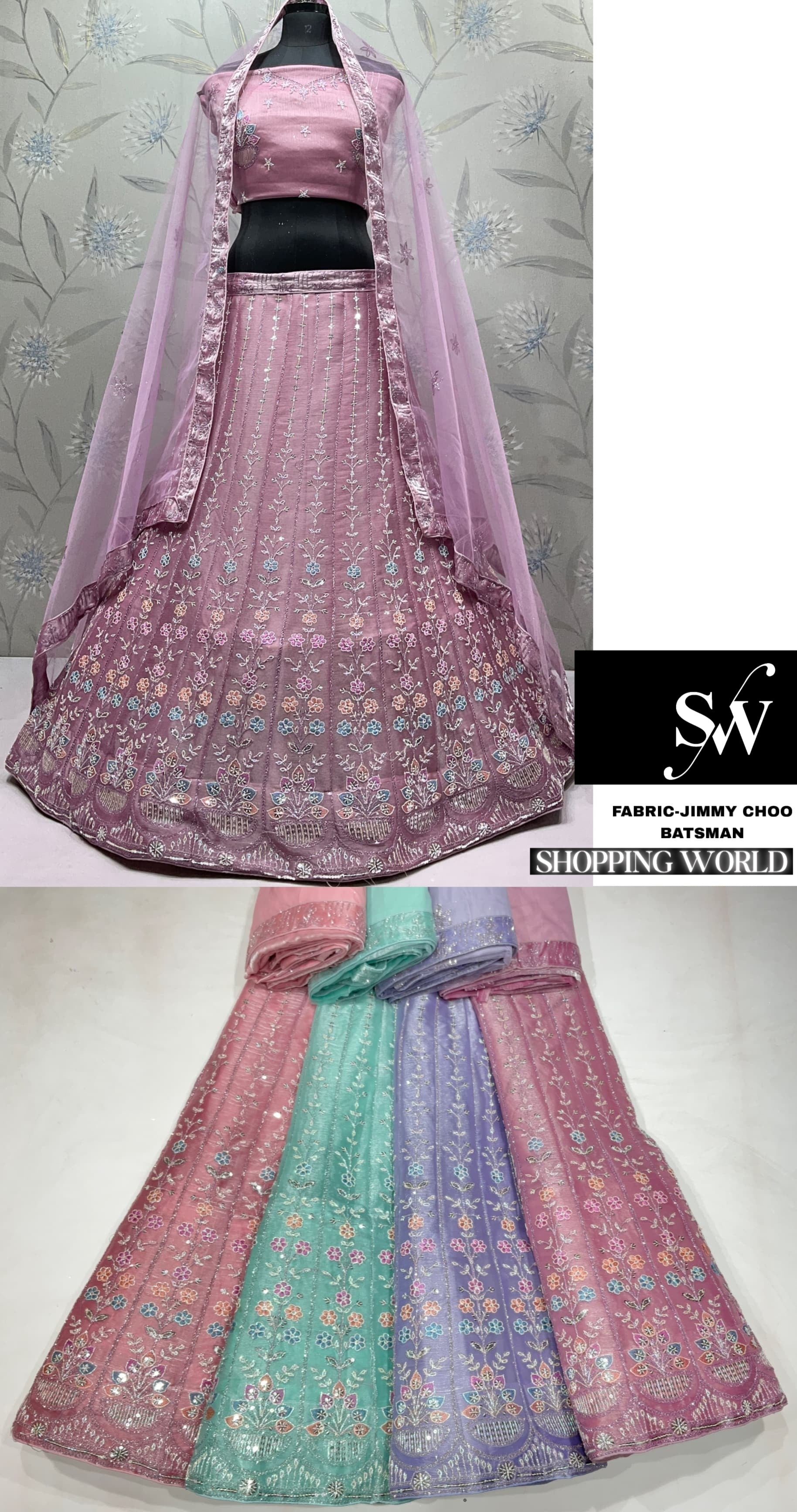 Pink Green Lavender Jimmy choo Lehenga - Shopping World