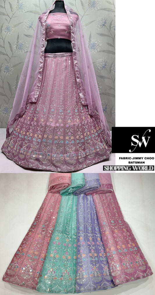 Pink Green Lavender Jimmy choo Lehenga - Shopping World