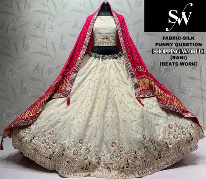 Green white Silk Lehenga