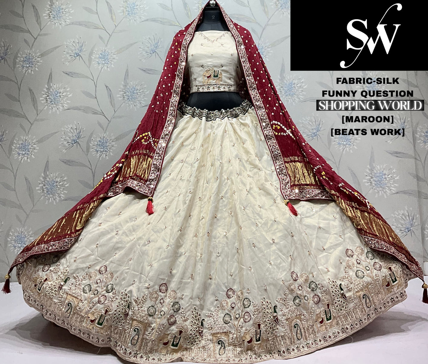 Green white Silk Lehenga