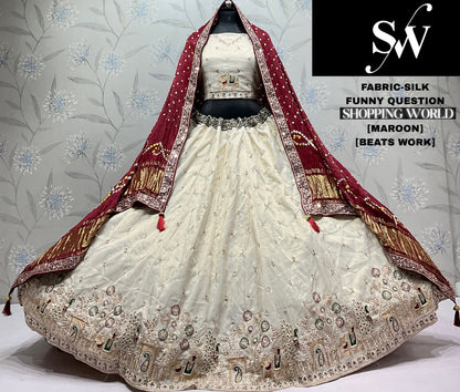 Green white Silk Lehenga