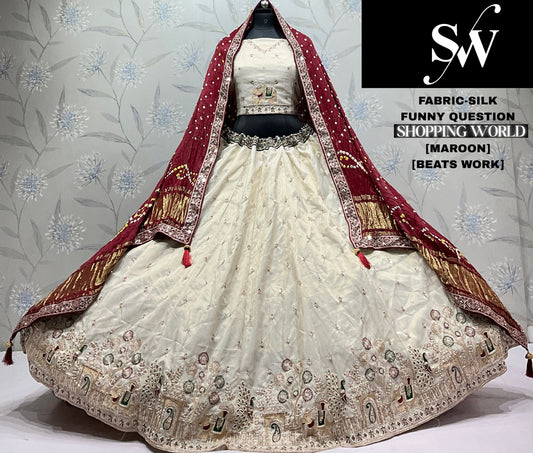 Maroon white Silk Lehenga
