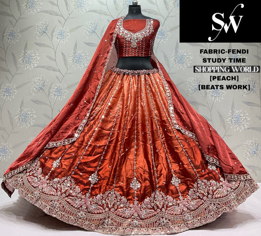 Rust Orange Peach Fendi Lehenga