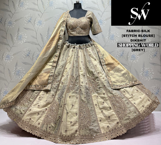 Silver Grey Sillk Crop Top Lehenga