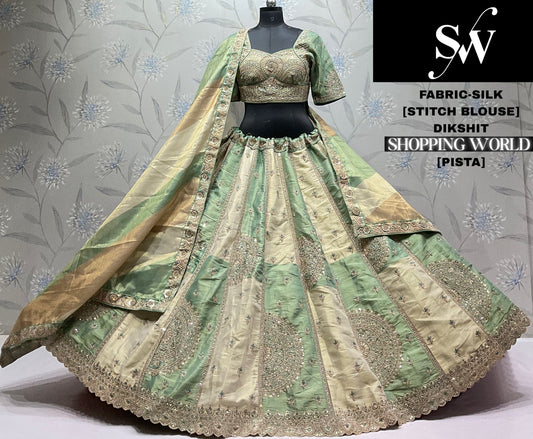 Pista Green Sillk Crop Top Lehenga