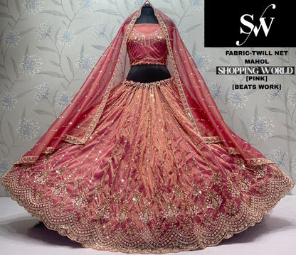 Peach Twill Net Lehenga