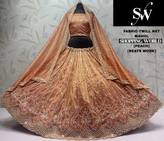 Peach Twill Net Lehenga
