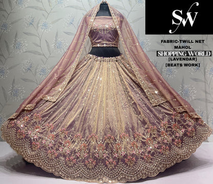 Peach Twill Net Lehenga