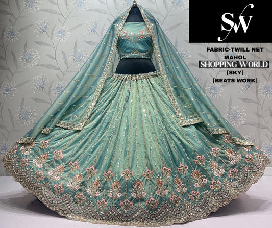 Sky Blue Twill Net Lehenga