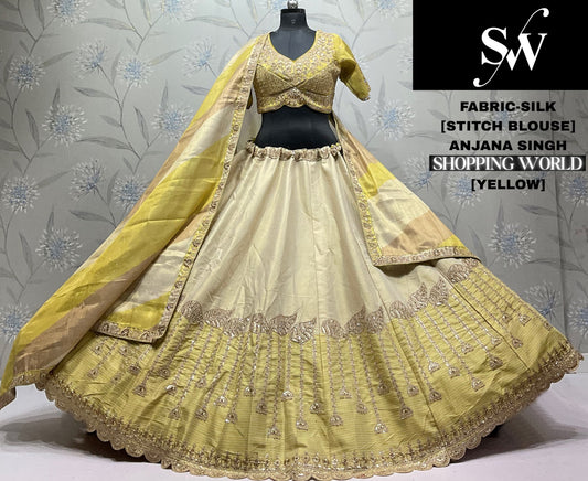 Yellow Haldi Mehendi Silk Crop Top Lehenga