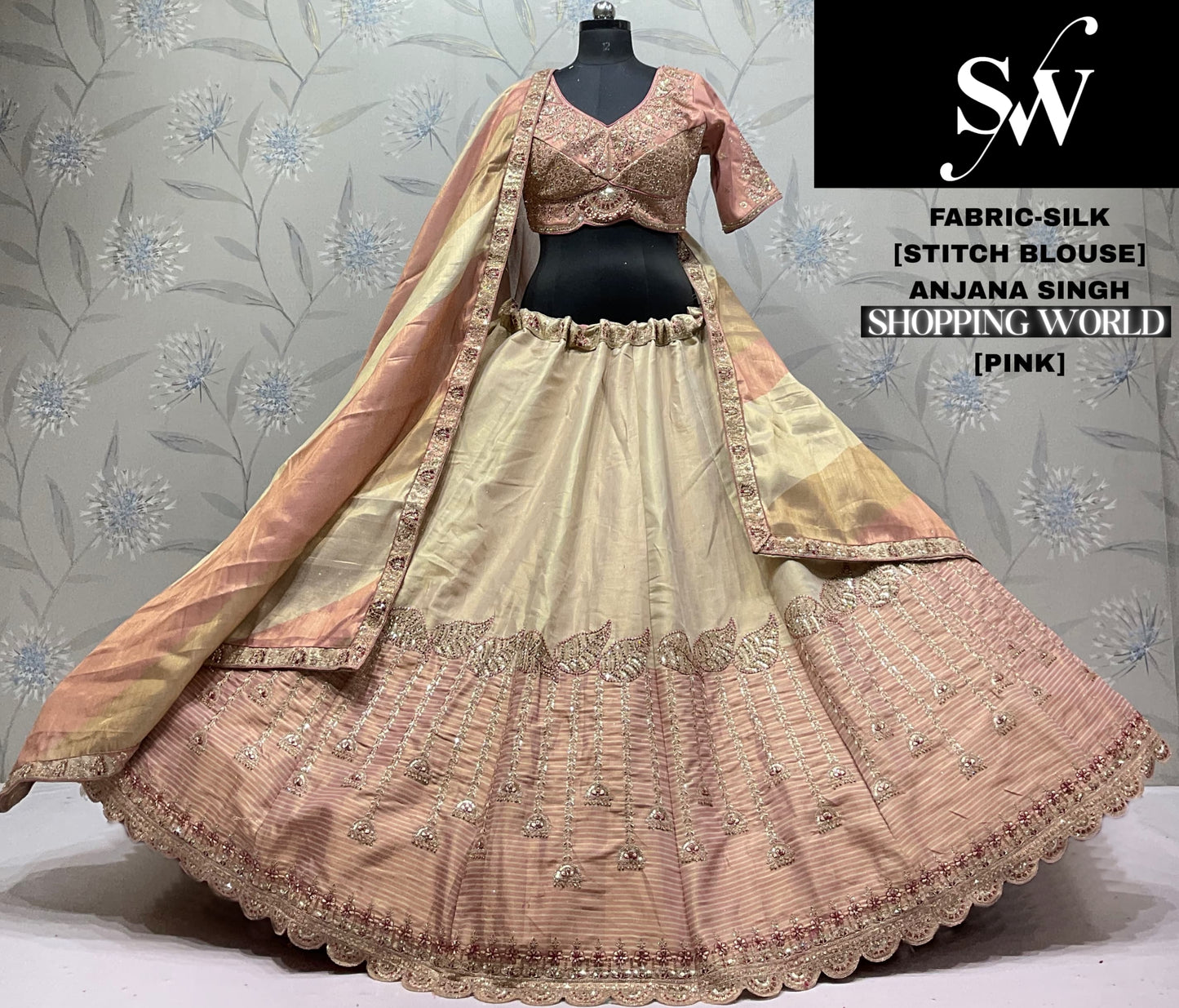 Pink Silk Crop Top Lehenga