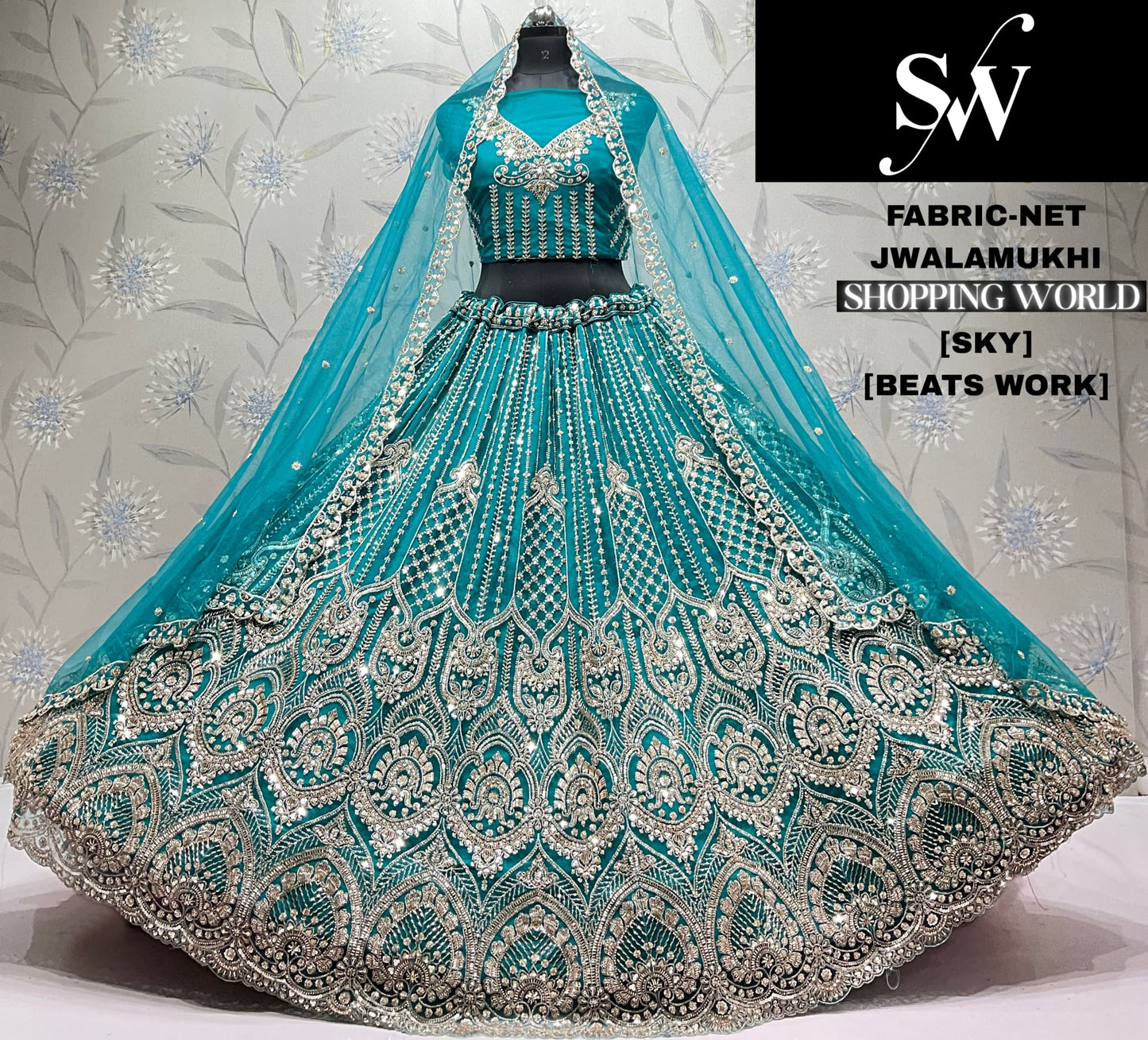 Sky Blue Net Lehenga