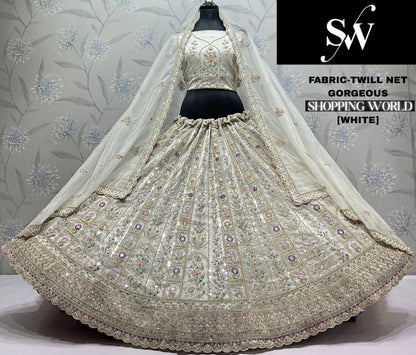 White Twill Net Lehenga