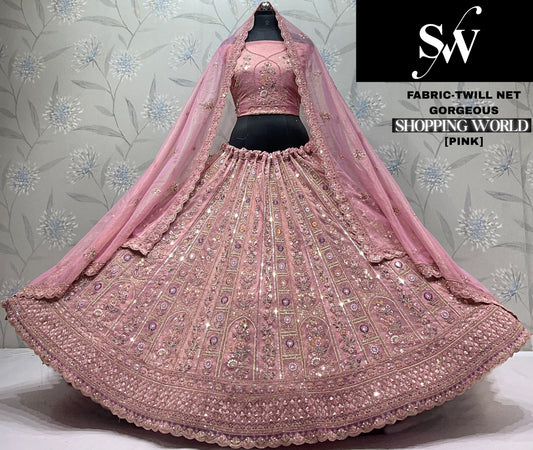 White Twill Net Lehenga