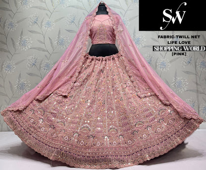 White Twill Net Lehenga