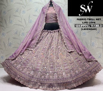 White Twill Net Lehenga