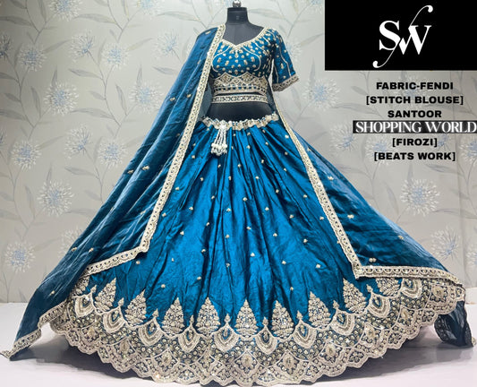 Firozi Blue Fendi crop top Lehenga